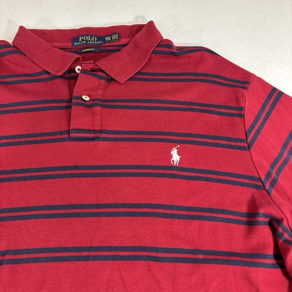 Polo Ralph Lauren Custom Fit L/S Striped Polo Shirt Thick Cotton XXL Red/Blue
